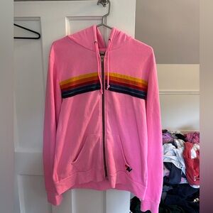 Aviator Nation Pink Hoodie with Rainbow Stripes
